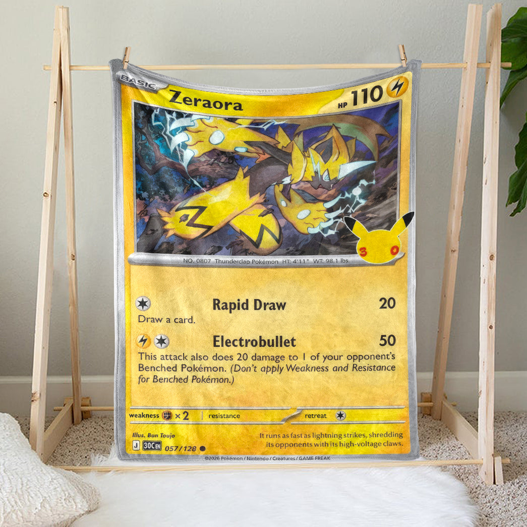 Zeraora PKM Custom Fleece Blanket – Personalized Trading Card Blanket