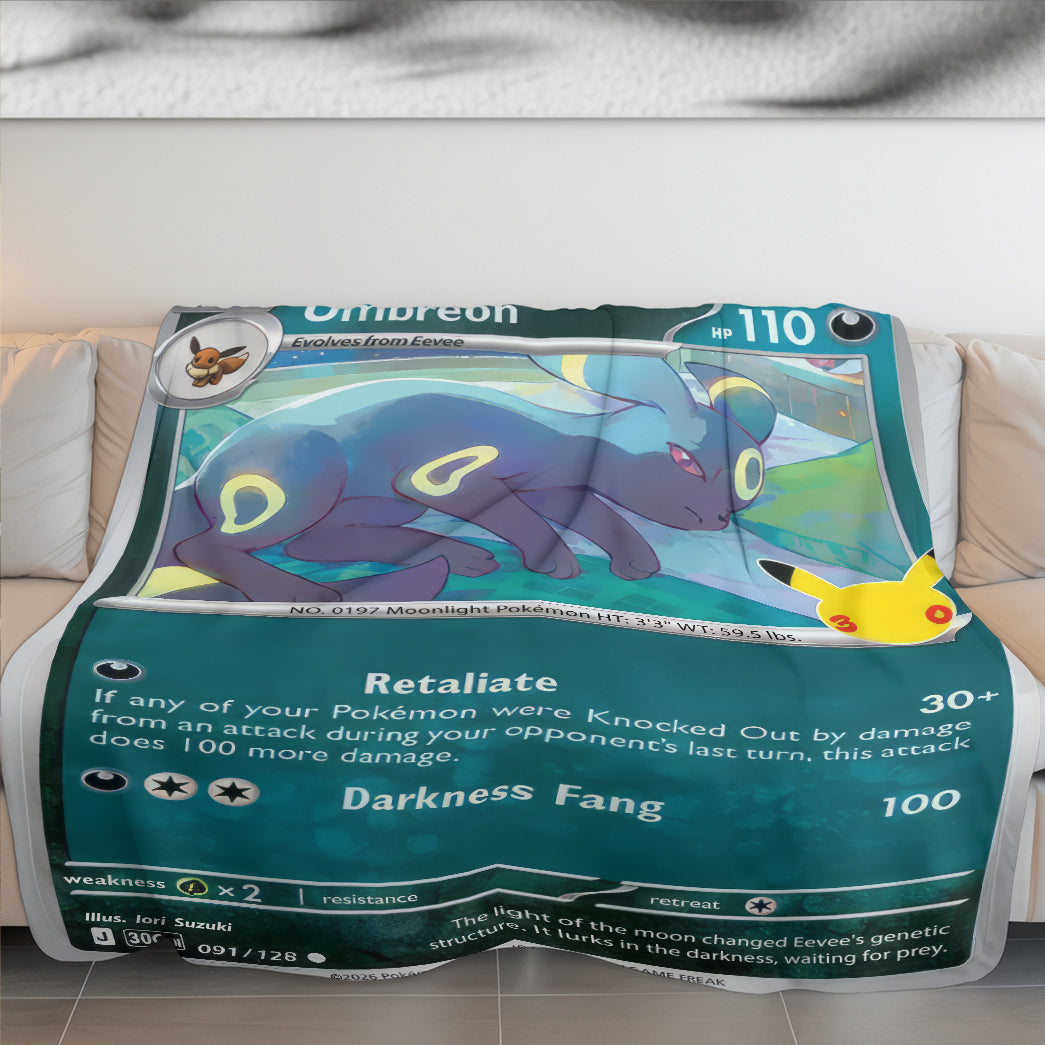 PKM Umbreon Card Custom Fleece Printed Blanket