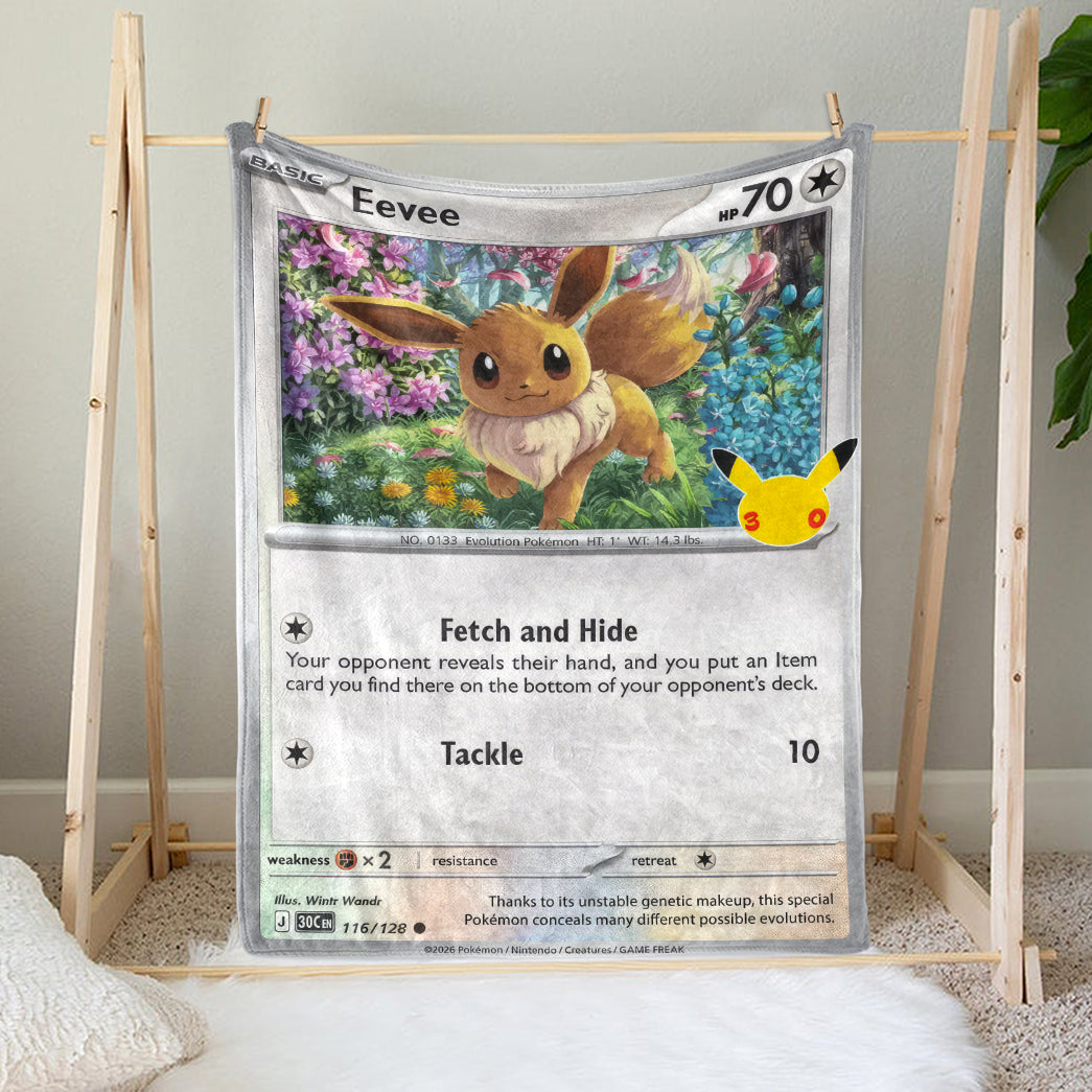 Eevee PKM Custom Fleece Blanket – Personalized Trading Card Blanket