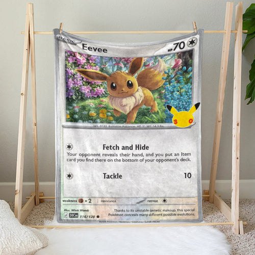 Eevee PKM Custom Fleece Blanket – Personalized Trading Card Blanket