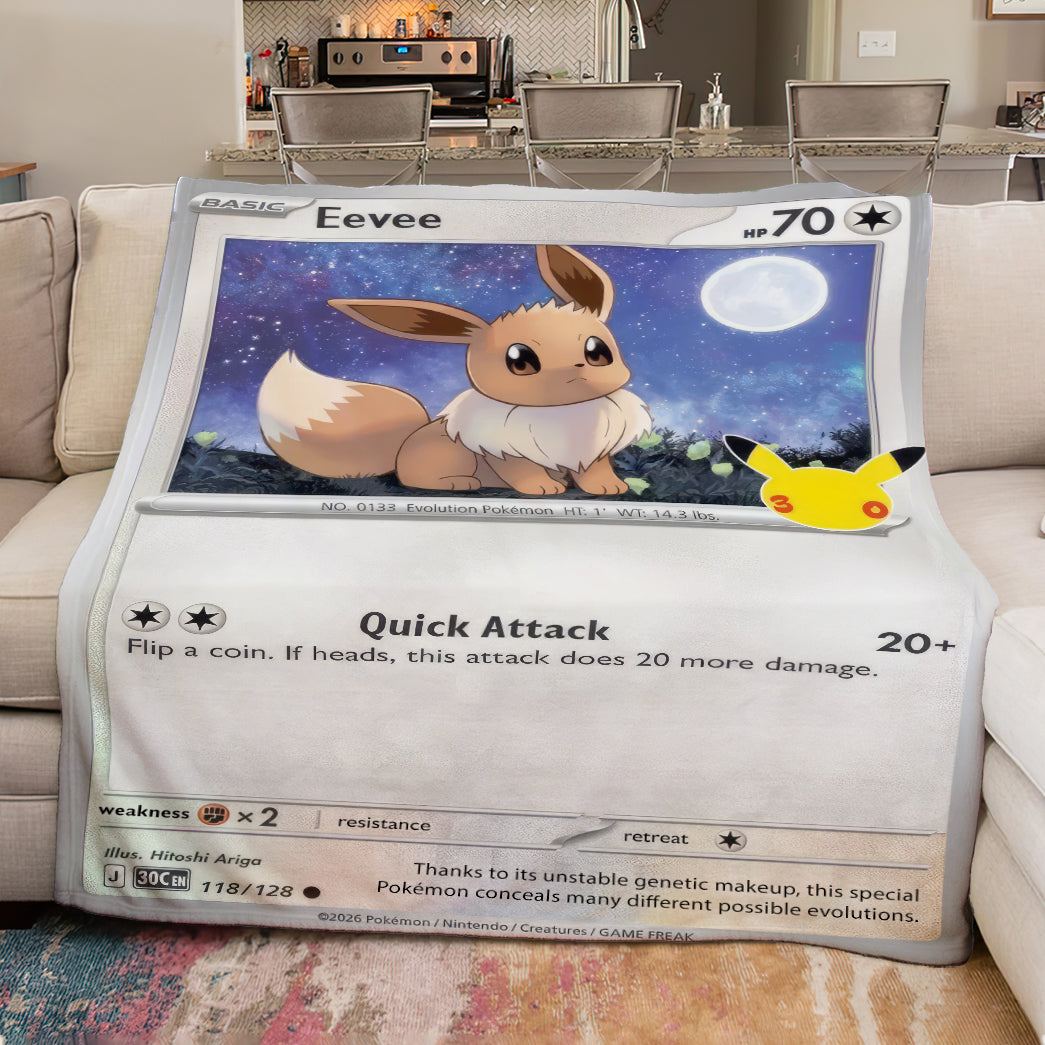 Eevee PKM Custom Fleece Blanket - Personalized Card Blanket