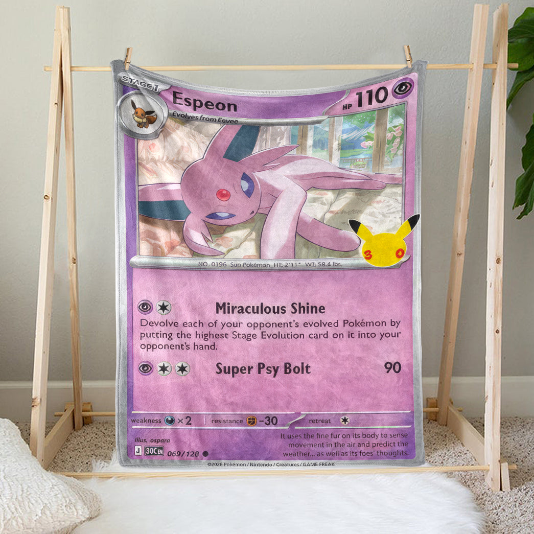 Espeon PKM Custom Fleece Blanket – Personalized Gift for Kids & Fans