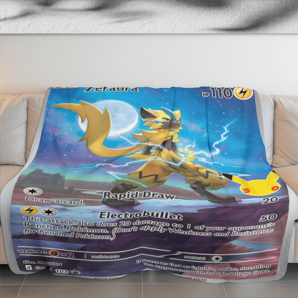 PKM Zeraora Card Custom Fleece Printed Blanket