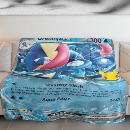 Greninja PKM Custom Fleece Blanket – Personalized Trading Card Throw Blanket