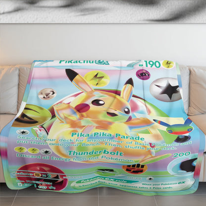 PKM Pikachu Custom Fleece Blanket – Personalized Trading Card Throw Blanket, Ultra Soft Plush Gift for Kids, Gamers & Collectors
