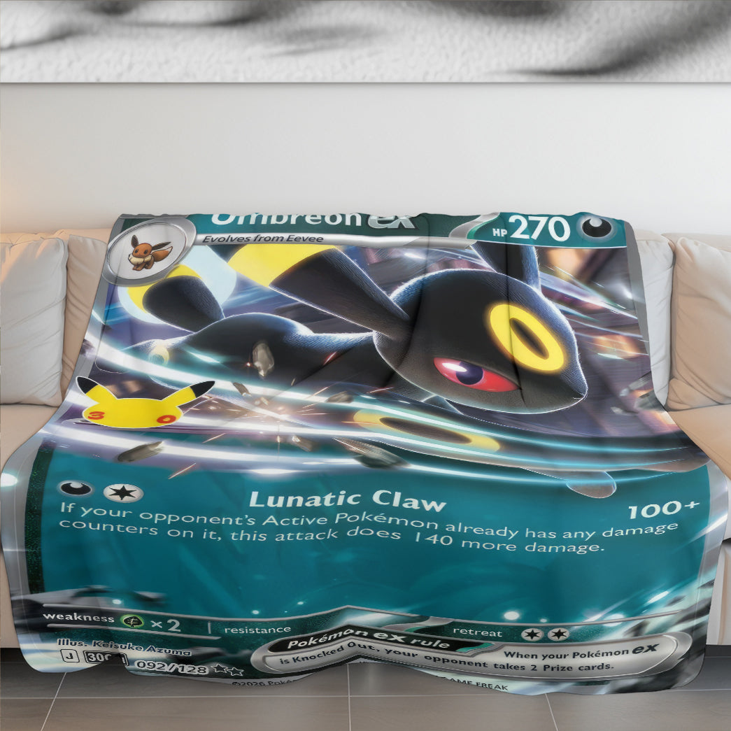 PKM Umbreon ex Card Custom Fleece Printed Blanket