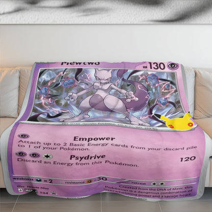 PKM Mewtwo Card Custom Fleece Printed Blanket