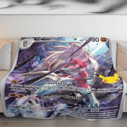 PKM Lycanroc Custom Fleece Blanket – Personalized Trading Card Throw Blanket