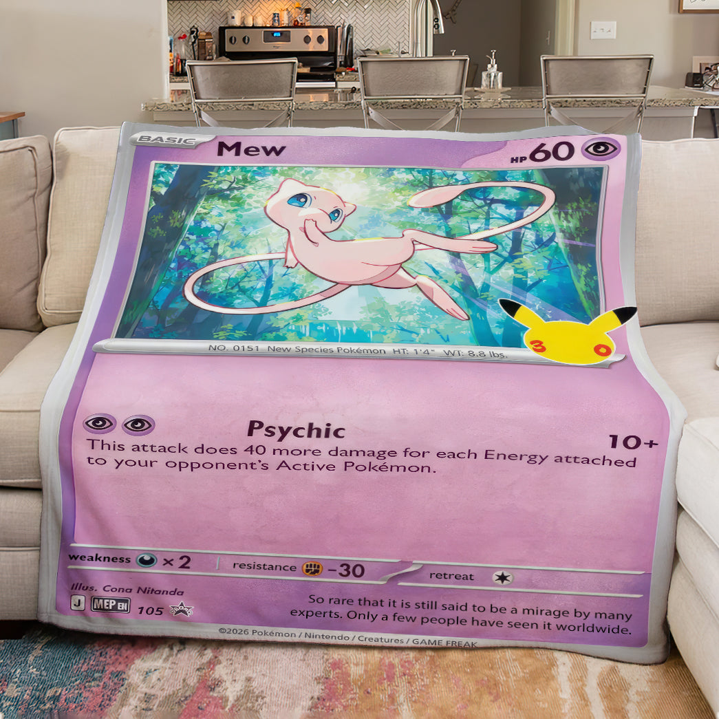 PKM Mew Card Custom Fleece Printed Blanket