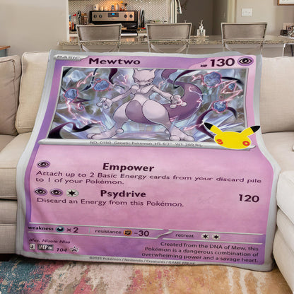 PKM Mewtwo Card Custom Fleece Printed Blanket