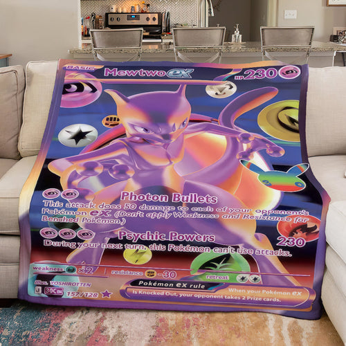 PKM Mewtwo Custom Fleece Blanket – Personalized Soft Plush Throw Blanket