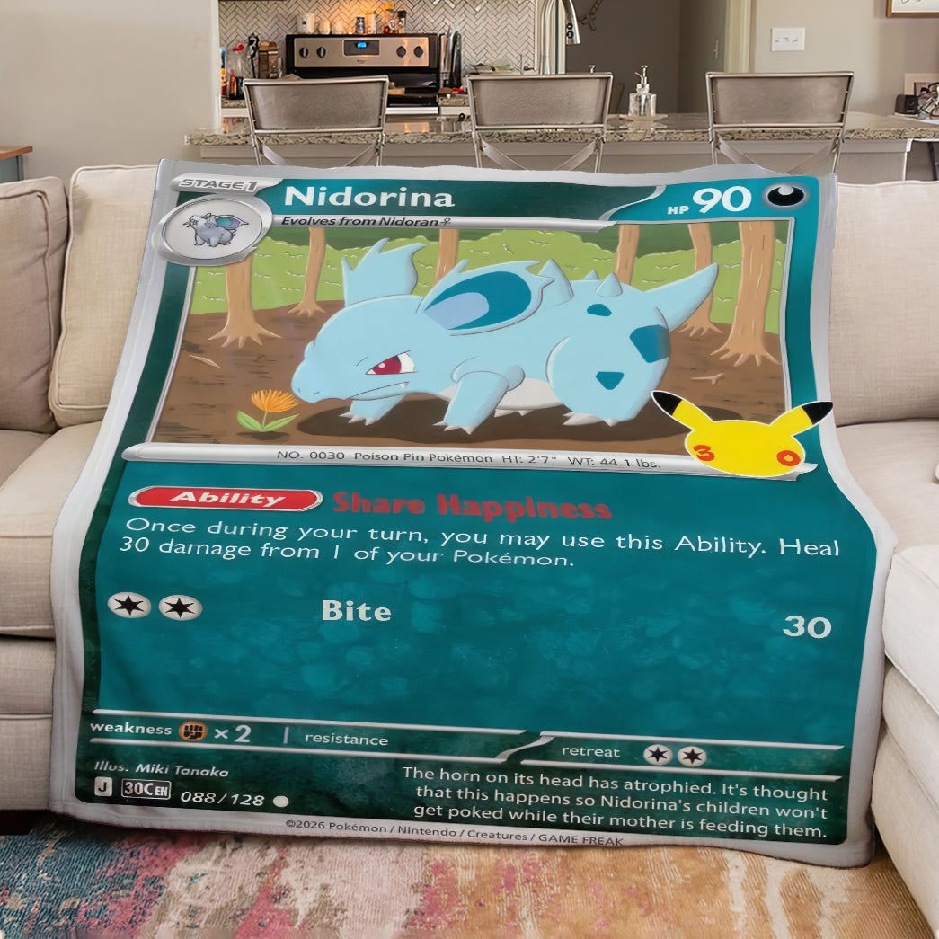PKM Nidorina Custom Fleece Blanket – Personalized PKM Gift Blanket