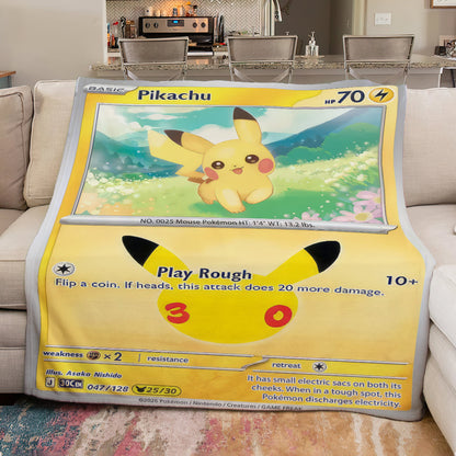 PKM Pikachu Custom Fleece Blanket – Personalized Anime Card Blanket
