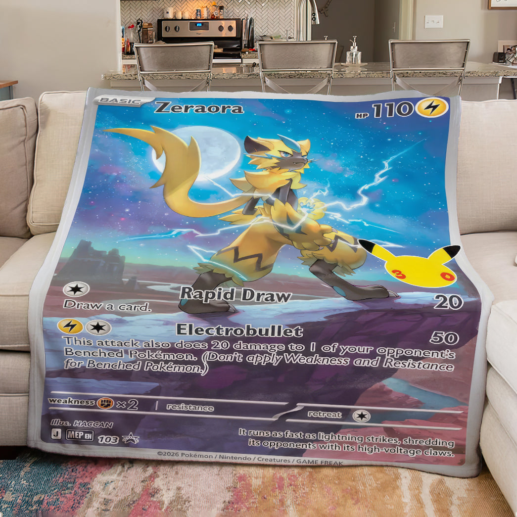 PKM Zeraora Card Custom Fleece Printed Blanket