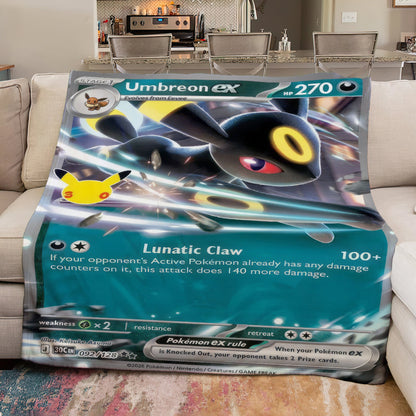 PKM Umbreon ex Card Custom Fleece Printed Blanket