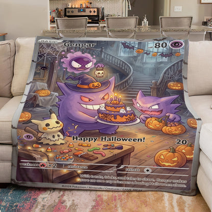 PKM Gengar Evolution Halloween Custom Fleece Blanket