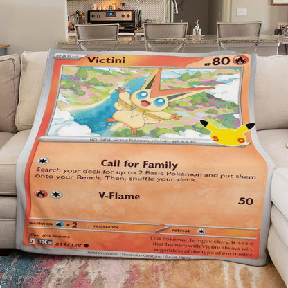 Victini PKM Custom Fleece Blanket – Personalized Trading Card Blanket