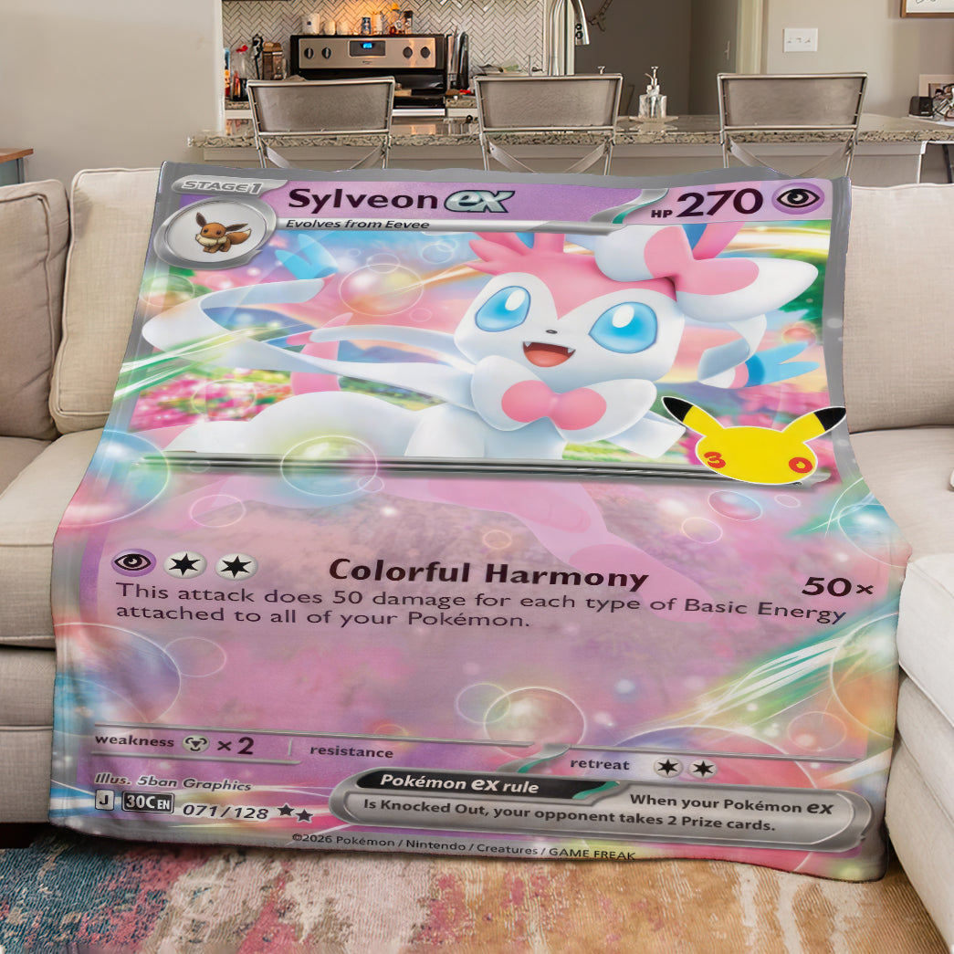 PKM Sylveon ex Card Custom Fleece Printed Blanket