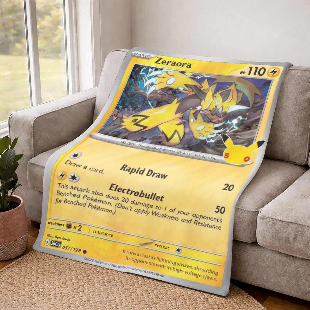 Zeraora PKM Custom Fleece Blanket – Personalized Trading Card Blanket