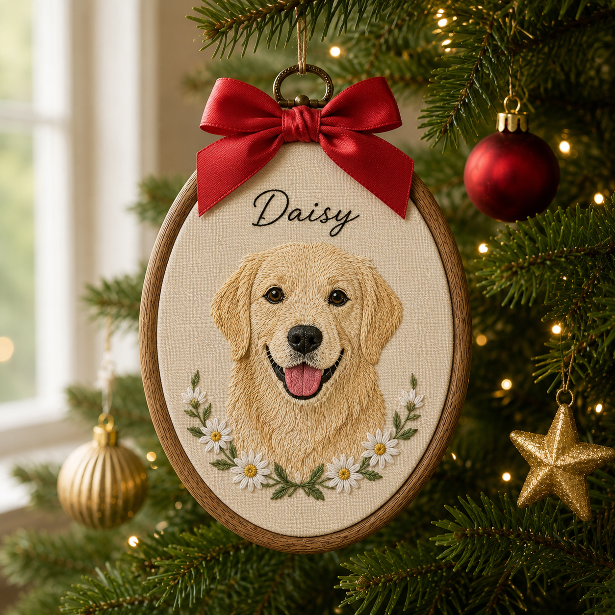 Custom Pet Portrait Embroidery Hoop – Personalized Dog Memorial Wall Art
