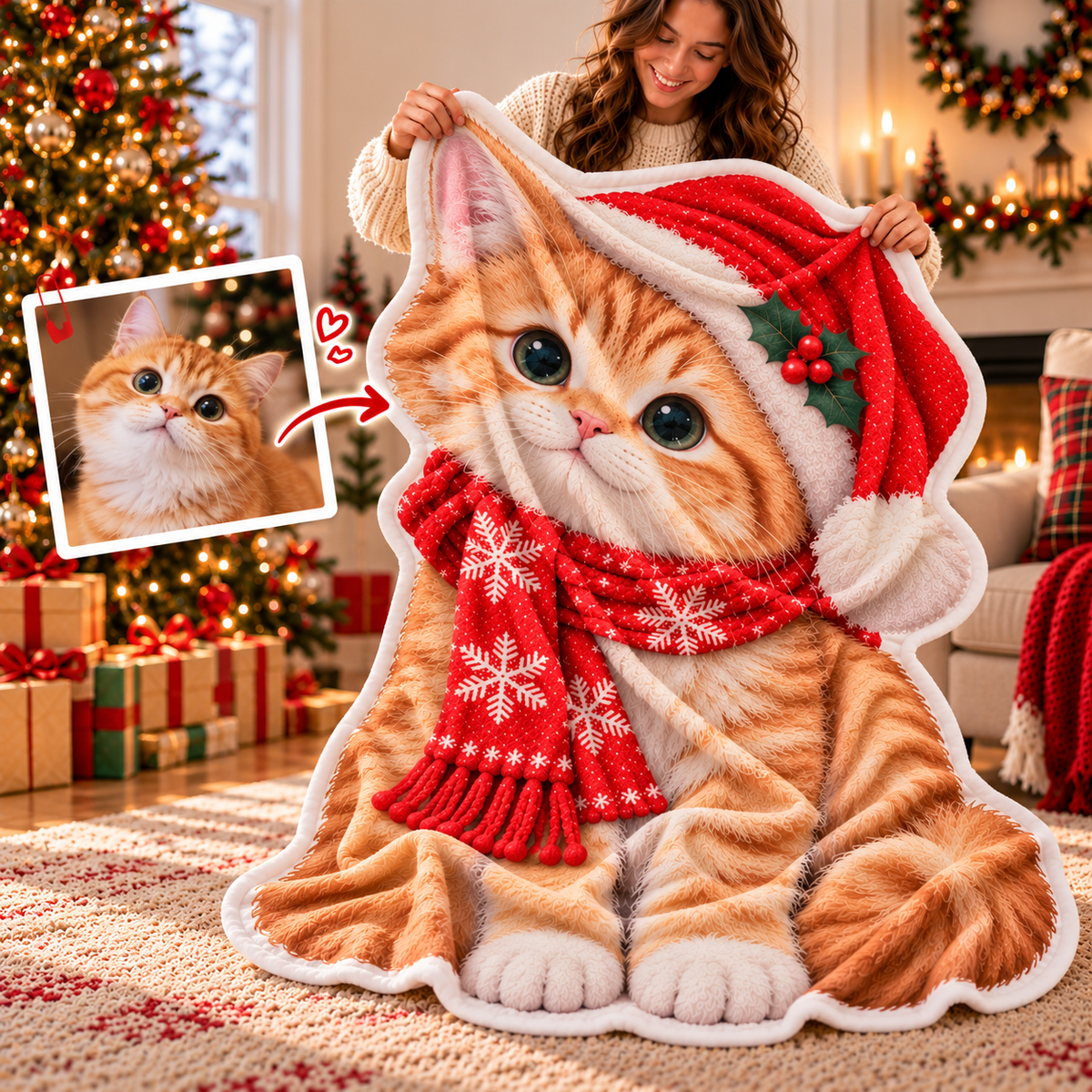 Personalized Christmas Pet Shaped Blanket – Custom Dog & Cat Photo Blanket, Unique Gift for Pet Lovers