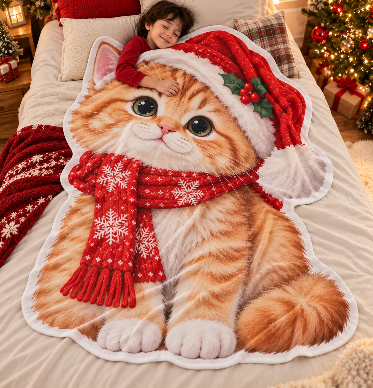 Personalized Christmas Pet Shaped Blanket – Custom Dog & Cat Photo Blanket, Unique Gift for Pet Lovers