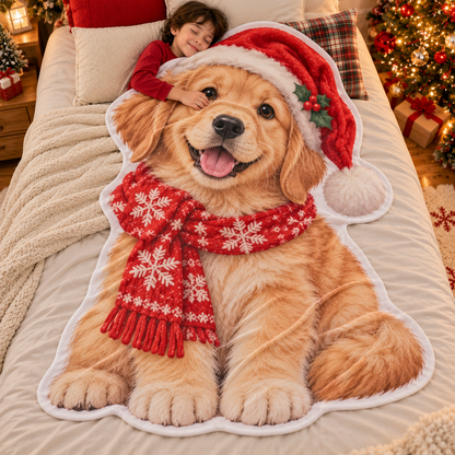 Personalized Christmas Pet Shaped Blanket – Custom Dog & Cat Photo Blanket, Unique Gift for Pet Lovers