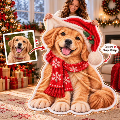 Personalized Christmas Pet Shaped Blanket – Custom Dog & Cat Photo Blanket, Unique Gift for Pet Lovers