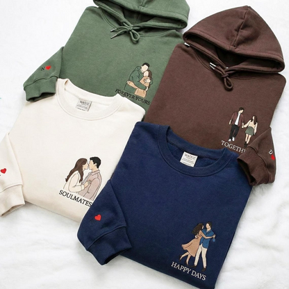 Valentine Personalized Embroidered Couple Photo Hoodie Sweatshirt T-Shirt