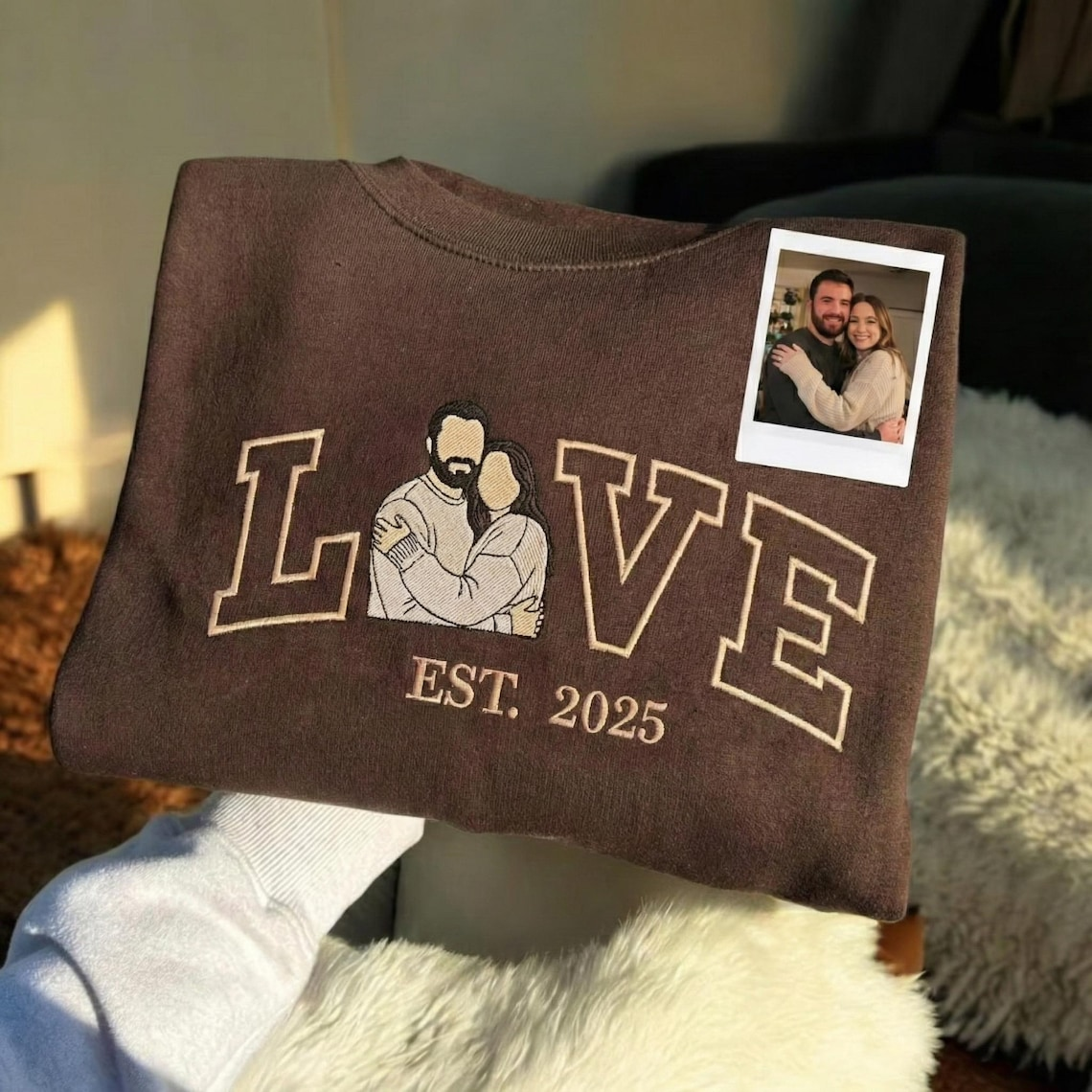 Valentine Personalized Embroidered Couple LOVE Photo Hoodie Sweatshirt T-Shirt