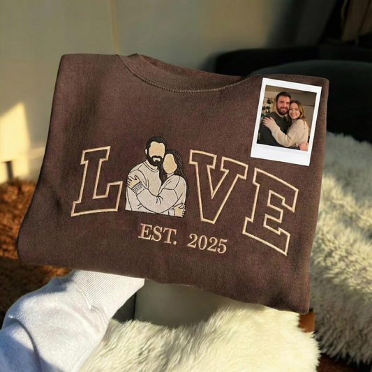 Valentine Personalized Embroidered Couple LOVE Photo Hoodie Sweatshirt T-Shirt