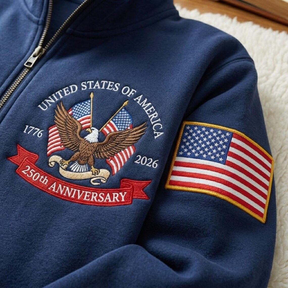 Embroidered The US 250th Anniversary Independence Day Quarter-Zip Sweatshirt, Hoodie Sweatshirt T-Shirt