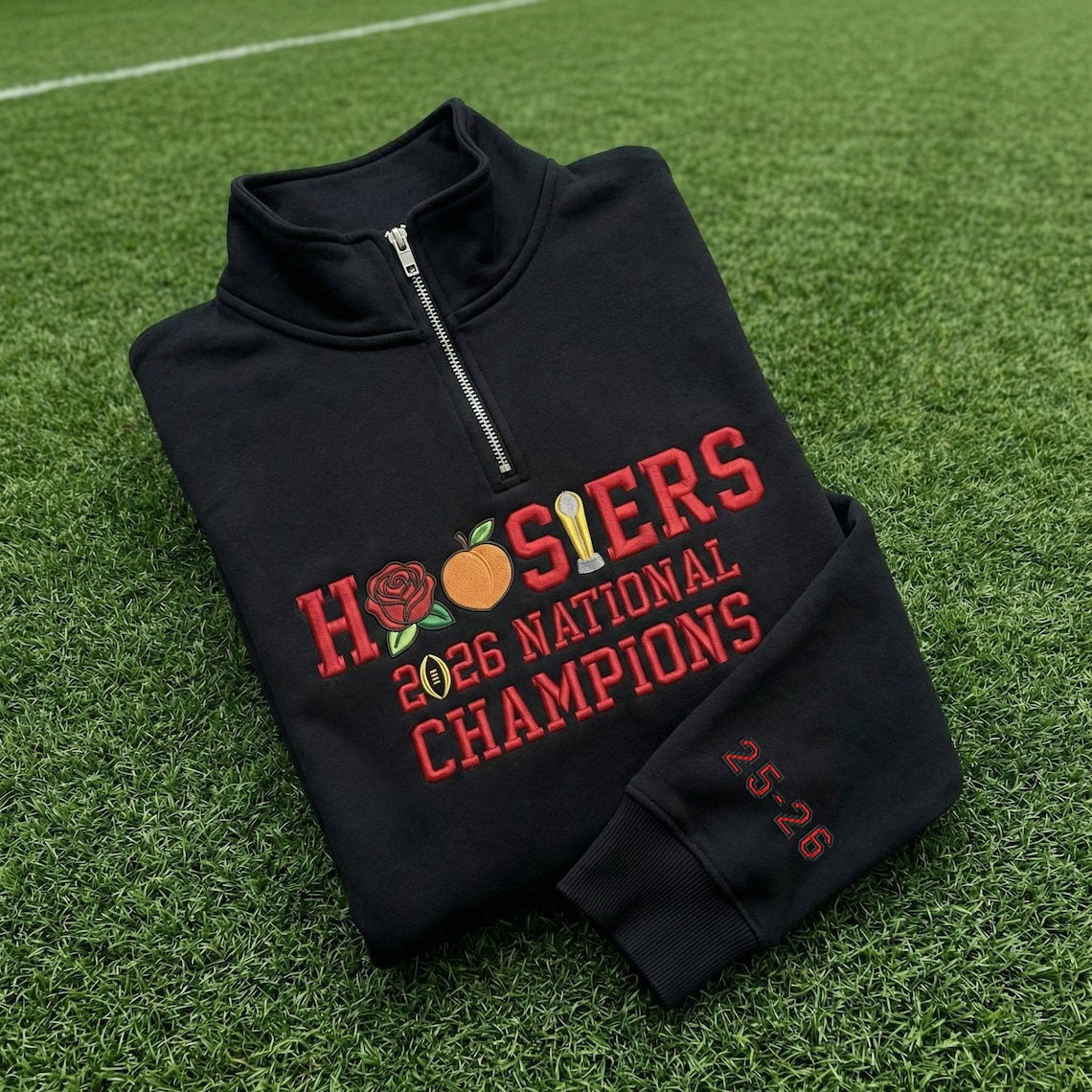 Embroidered Hoosiers Champs Sweatshirt: Rose & Peach Bowl 25/26 Quarter-Zip Sweatshirt, Hoodie Sweatshirt T-Shirt