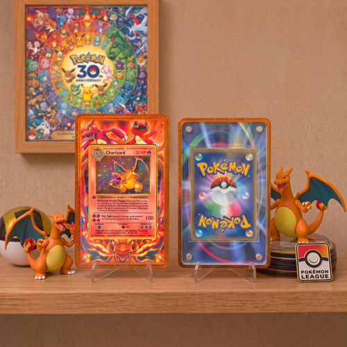 Custom Glitter Card Holder for PKM TCG, Charizard Orange Acrylic Trading Card Display Case, TCG Collector Gift