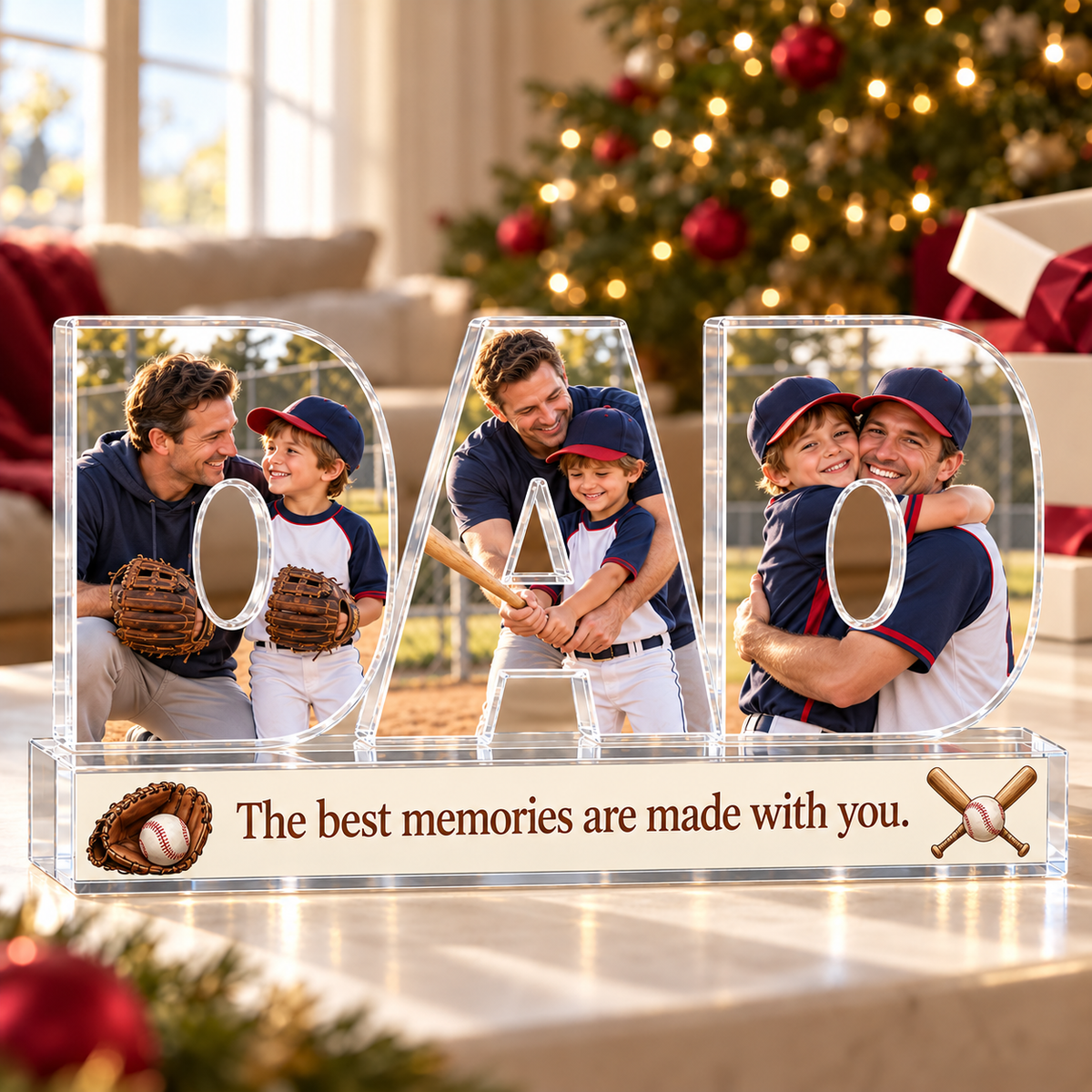 Personalized Dad With Kids Baseball Photo Acrylic Keepsake – Custom Picture Christmas Gift