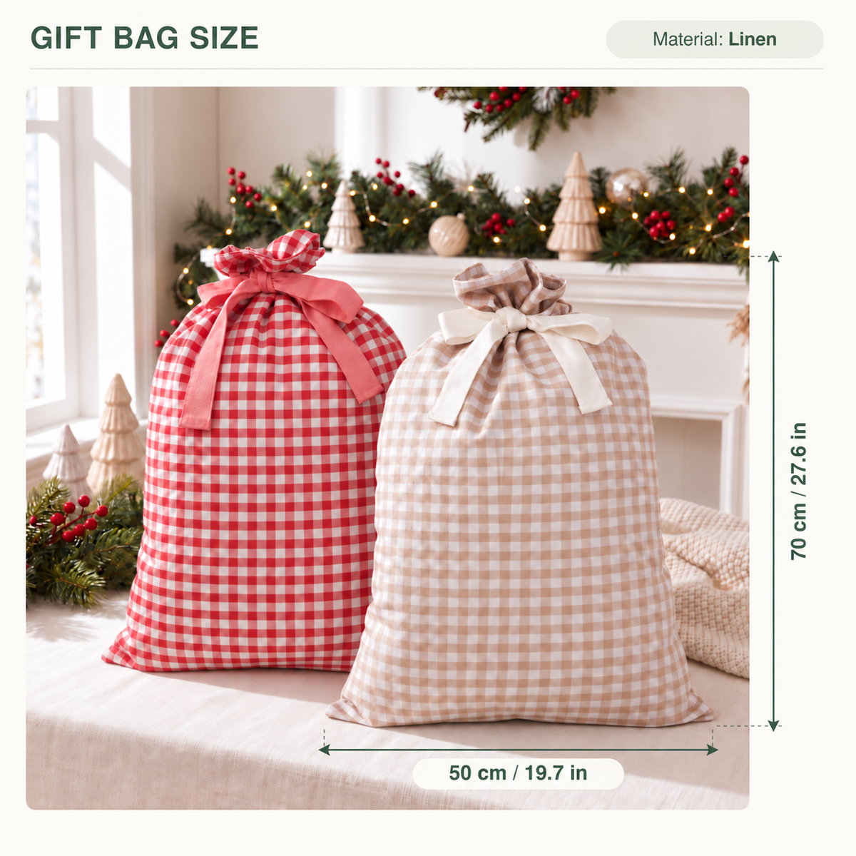 Embroidered Custom Family Photo Outline Christmas Linen Gift Bag