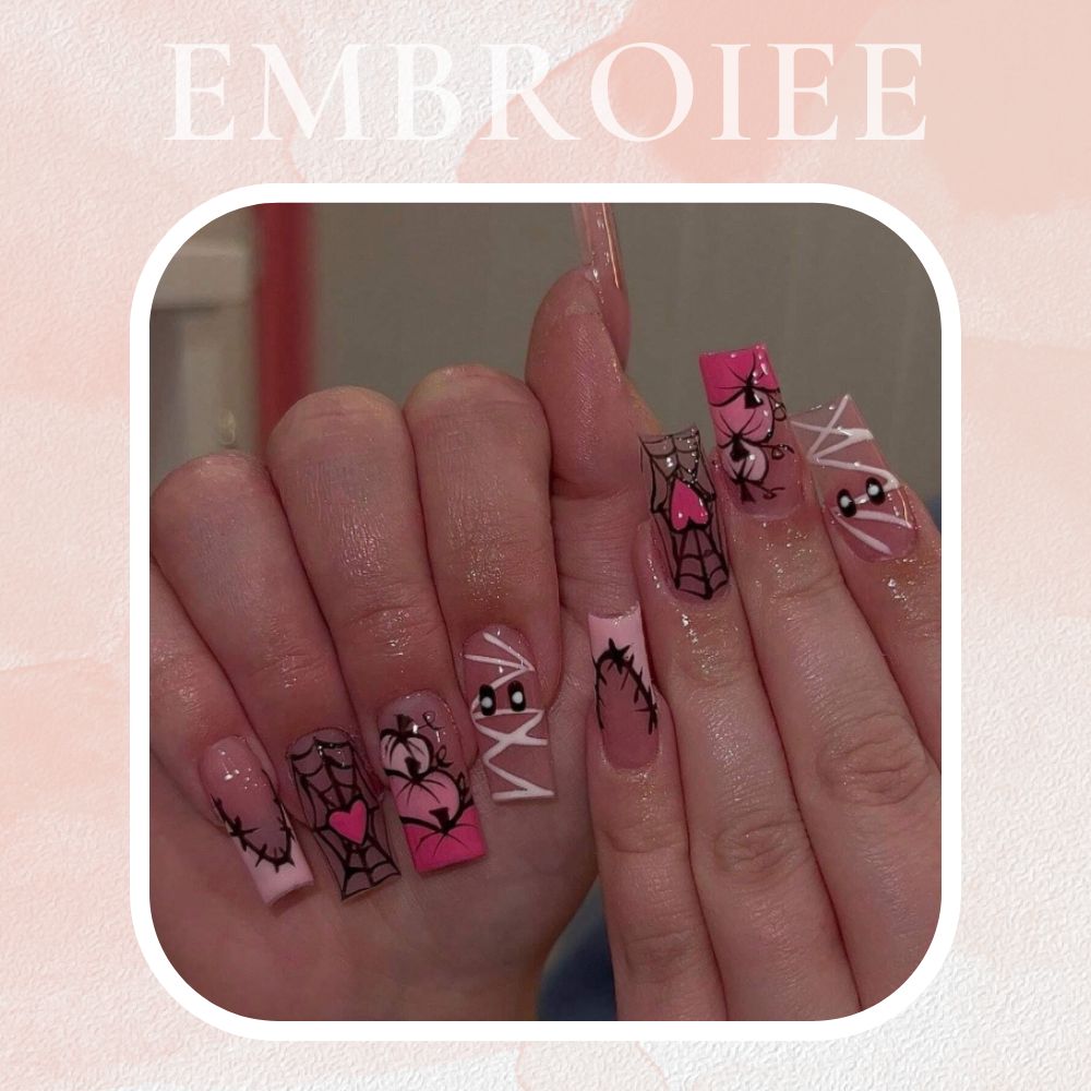 Pink Halloween Hand-painted Press On Nails