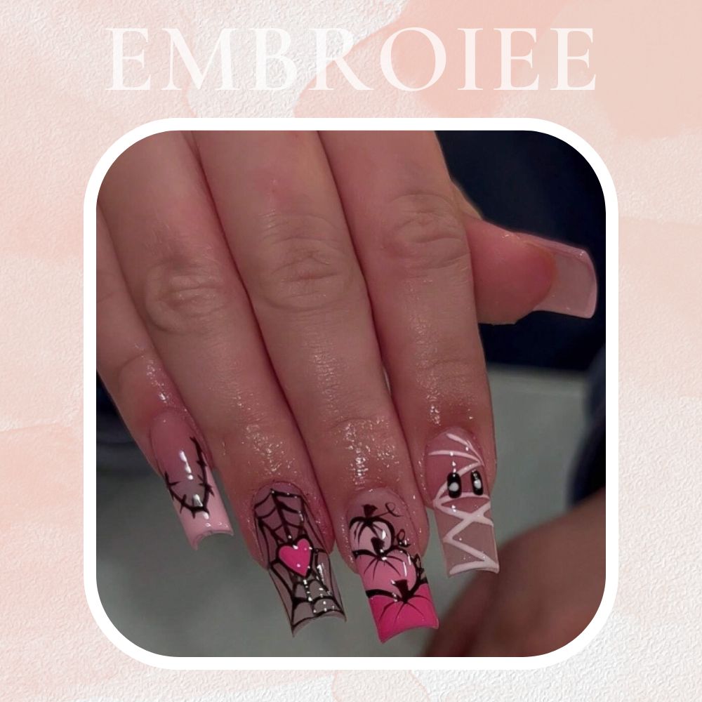 Pink Halloween Hand-painted Press On Nails