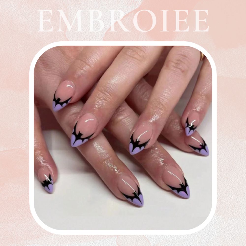 Purple French Bat Hand-painted Press On Nails