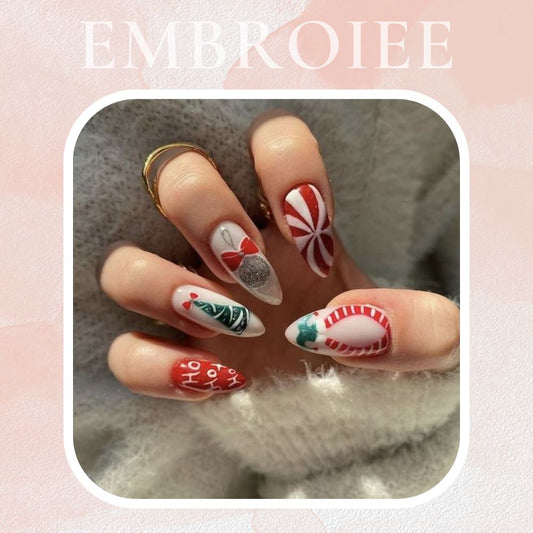 Christmas Holiday Sparkle and Yuletide Wonders Hand-painted Press On Nails