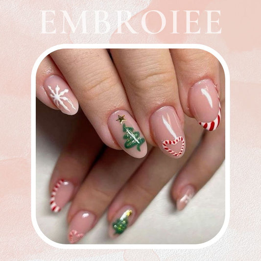 Christmas Candlelight Glow and Festive Fir Trees Hand-painted Press On Nails