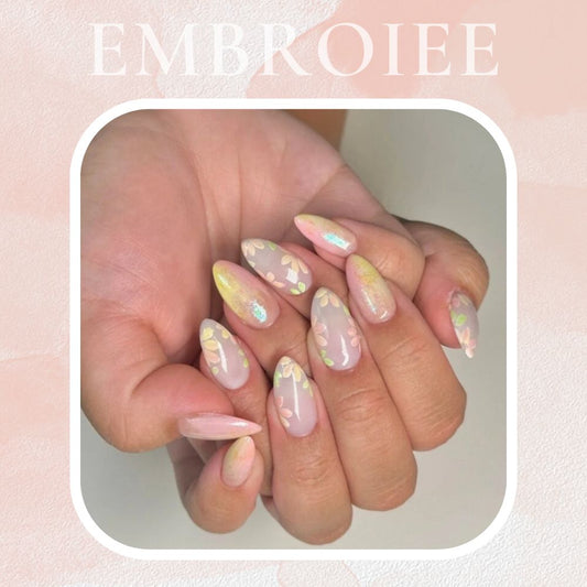 Ombre Flower Floral Yellow Pink Hand-painted Press On Nails