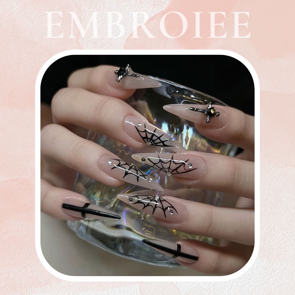 Ethereal Spider’s Veil Twilight Silk Hand-painted Press On Nails