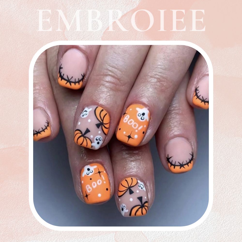 Halloween Cute Pumpkin Wearable Armor Hand-painted Press On Nails