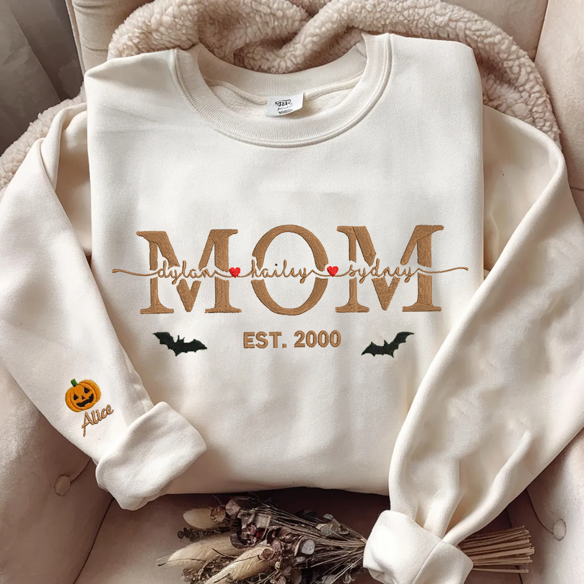 Halloween Personalized Embroidered Custom Text With Kids' Names Hoodie Sweatshirt T-Shirt