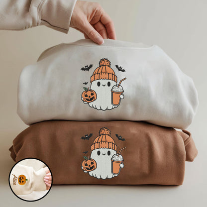 Halloween Personalized Embroidered Ghost Latte Hoodie Sweatshirt T-Shirt