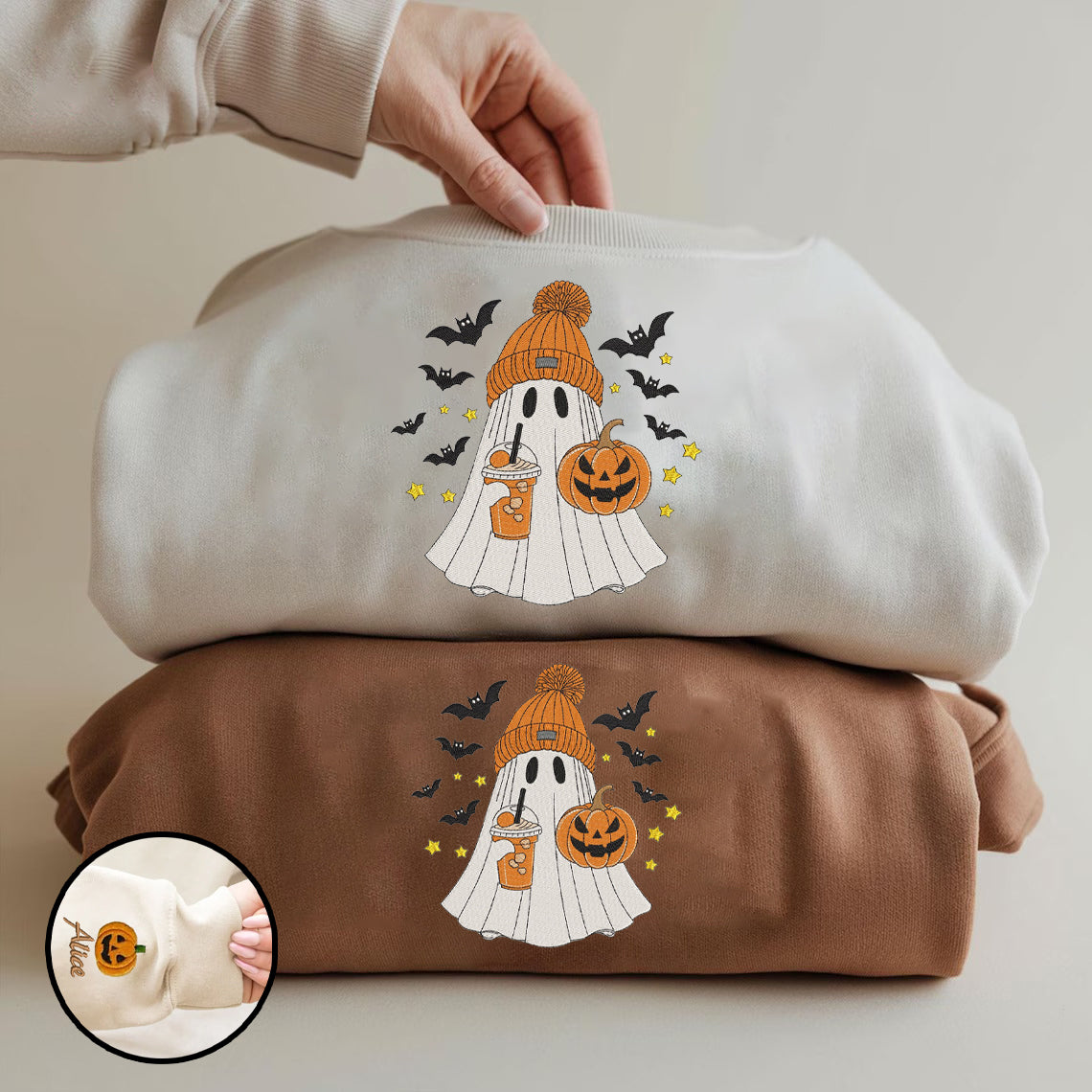 Halloween Personalized Embroidered Cute Ghost Hoodie Sweatshirt T-Shirt
