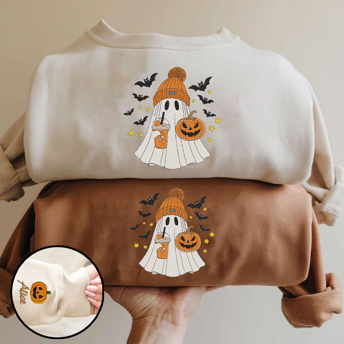 Halloween Personalized Embroidered Cute Ghost Hoodie Sweatshirt T-Shirt