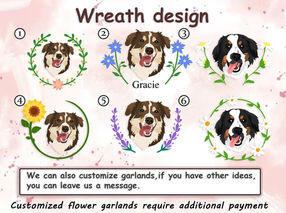 Personalized Pet Floral Wreath Embroidery Ornament | Custom Dog Portrait Hoop | Christmas Tree Decoration