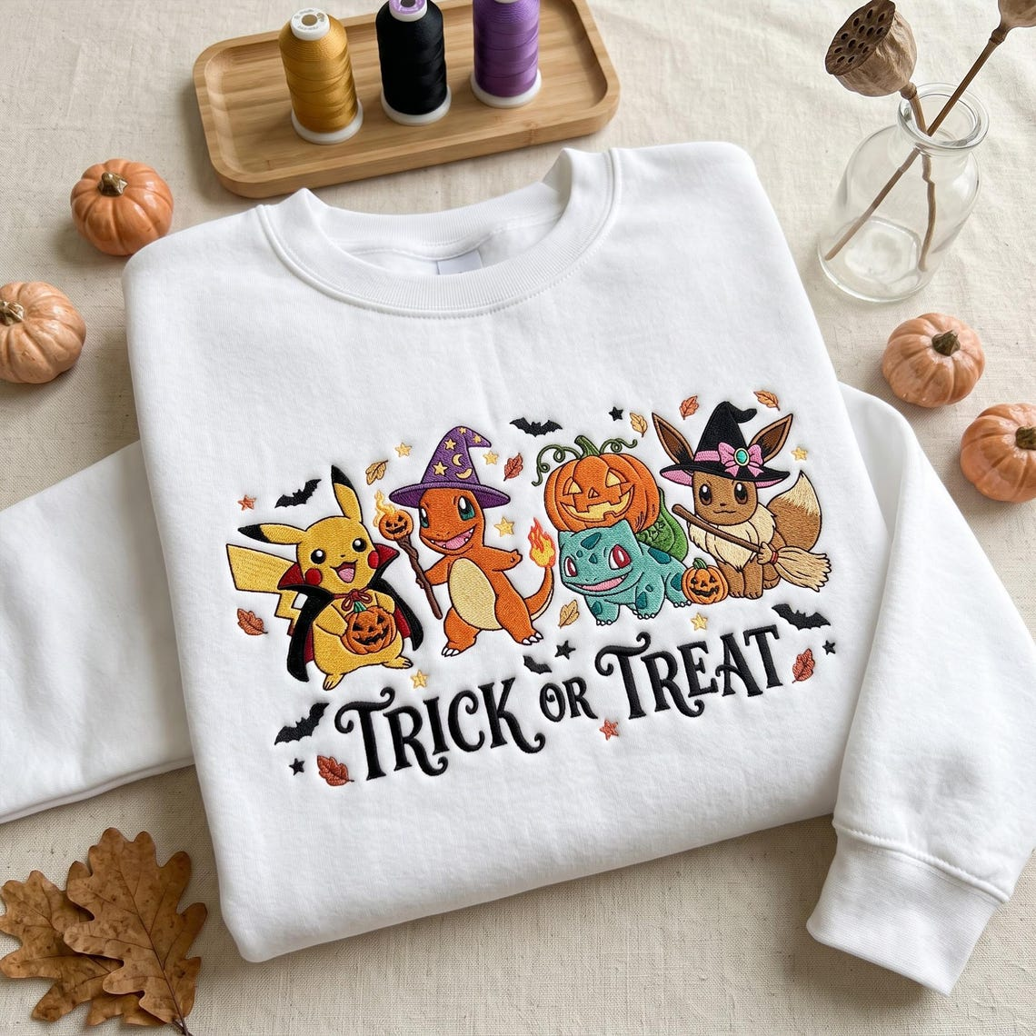 Custom PKM Halloween Character Embroidered Trick Or Treat SweatShirt